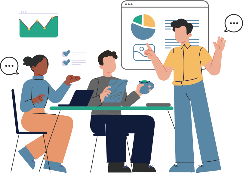 会議をしている3人のイラスト